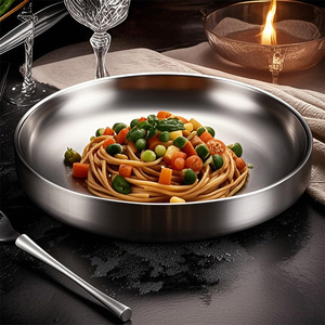 Cuenco de fideos de arroz reutilizable de acero inoxidable 304 de doble capa, 11/15/21cm, diseño antiapretón, platos de condimento de plata dorada, Metal - Product Image 2