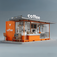 Simple Café & Roastery Featuring White Metal Stools and Linear Tiered Open Shelving Design