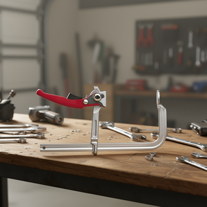 Abrazadera de acero templado Fervi para mecánicos, 120 mm de longitud, con mango rojo y mandíbula ajustable - Product Image 3