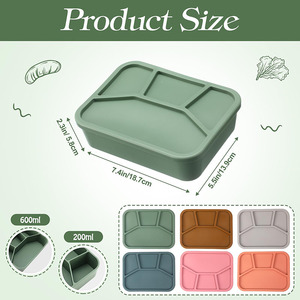 Boîtes à aliments rectangulaires étanches lisses Boîte à bento en silicone Conteneur à déjeuner réutilisable Boîtes à collation à 4 compartiments avec couvercle - Product Image 2