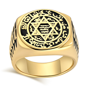 <span class=keywords><strong>Anello</strong></span> Personalizzato da Motociclista in Acciaio Inossidabile con Sigillo <span class=keywords><strong>di</strong></span> <span class=keywords><strong>Salomone</strong></span> a Stella a Sei Punte e Dodici Anelli Guardiani in Stile Retrò Classico - Product Image 2