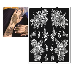 Pochoirs de tatouage temporaire personnalisés en PVC, motifs floraux, henné, autocollants non toxiques - Product Image 1