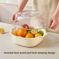 Dubbellaagse, voedselveilige plastic wasmand voor groenten & fruit met afwatering, handmatig keukenhulpmiddel