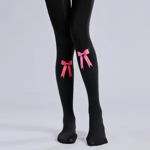 Bowknot màu hồng đục thoải mái lụa đen pantyhose mô hình riêng in logo quần tùy biến Pantyhose