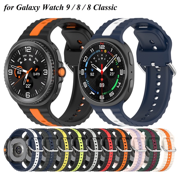 Sports Two Tone Vertical Stripe Silicone Watch Band for Samsung Galaxy Watch 9 / 8 40mm/44mm Watch 8 Classic 46mm Wrist Strap
