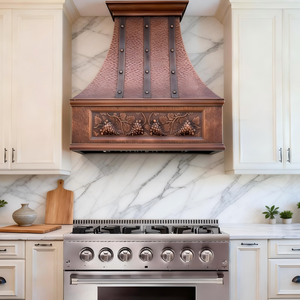 <span class=keywords><strong>Hotte</strong></span> de <span class=keywords><strong>cuisine</strong></span> murale en cuivre martelé artisanal, design gaufré sur mesure - Product Image 6