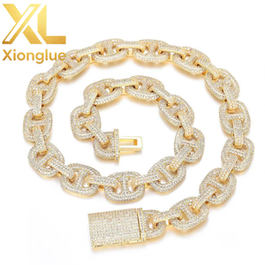 Hot Selling Fashion Jewelry 12mm <b>Iced</b> <b>Out</b> Zircon Chunky Gold Plated Baguette Cuban Link <b>Chain</b> Necklace - Product Image 5
