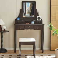 Ensemble de coiffeuse moderne noir de luxe avec miroir éclairé et tabouret de coiffeuse, meubles de chambre à coucher de haute qualité