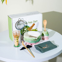 Exclusif transfrontalier Style japonais Fouet à matcha 100 brins Outil de préparation du matcha Support pour fouet Ensemble de thé Bol à matcha imprimé