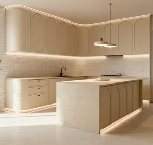 Vendita calda in stile crema armadi da <span class=keywords><strong>cucina</strong></span> a forma di L con cestini estraibili aperti di grandi dimensioni per cucine moderne per la casa - Product Image 4