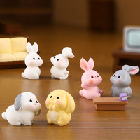 Figurines miniatures de lapins en résine, petits animaux lapins, ornements de jardin féerique et de paysage en mousse, modèle peint à la main pour remplissage de Pâques