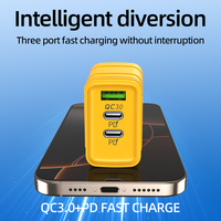 Pengisi daya Cepat USB C 3-Port, adaptor Multi-port PD + QC Tipe C QC pengisian daya Cepat 3 in 1 untuk ponsel pabrik