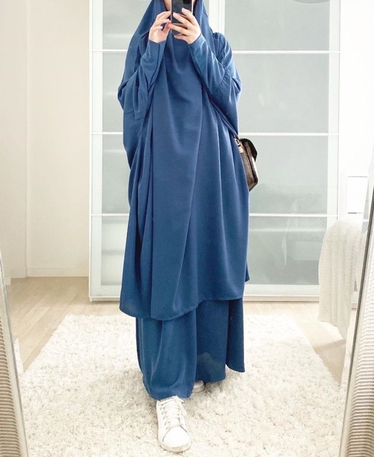 2 Piece Set Women Islamic Clothing Muslim Top and Dress Suits Kaftan Prayer Clothes Modest Set