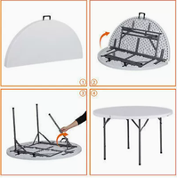 Table pliante portable en plastique HDPE à cadre en acier, gain de place, pour extérieur, jardin, patio, pique-nique, camping, cour, événements