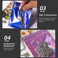 Sac refermable holographique avec fermeture éclair, un côté transparent, pochette en feuille laser irisée pour bijoux, emballage de petits articles