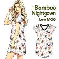 Chemise de nuit en bambou tricoté pour femme, manches courtes, col en V, imprimé floral, poches, écologique, respirante, faible MOQ