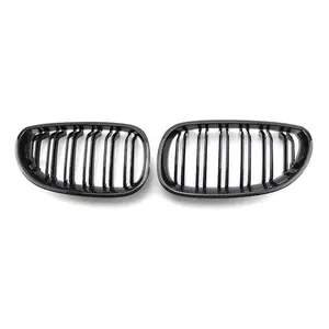 Rejilla de malla de parachoques delantero de doble listón negro de fibra de carbono E60 5 Series para 2005-2009 BMW 5 Series E60