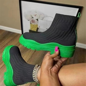 Chaussures chaussettes pour couple, automne-hiver <span class=keywords><strong>2022</strong></span>, nouvelles, épaisses, décontractées, grande taille, bottes courtes en maille rouge, bottes pour femmes, Botas De Mujer - Product Image 2