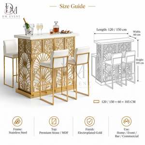 Mesa de cóctel desmontable de acero inoxidable dorado estilo Art Déco para alquiler de espacios de recepción de bodas para compradores de adquisiciones de hoteles - Product Image 5