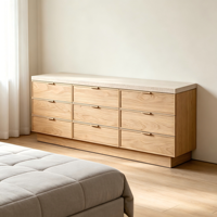 Commode à 9 tiroirs en bois massif brossé, avec dessus en pierre de travertin écologique et couleur personnalisable, pour la décoration de chambre et de villa