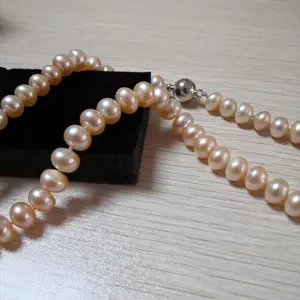 Hohe qualität 8-9mm natürliche süßwasser perle halskette Licht Rosa kartoffel runde Perle Halskette