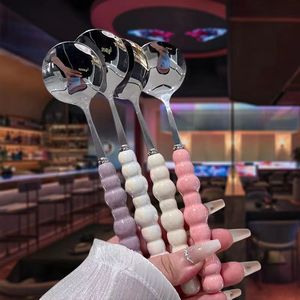 ช้อนสแตนเลสหุ้มมุกสีพื้น ช้อนขนมหวาน ใช้ในครัวเรือน - Product Image 1