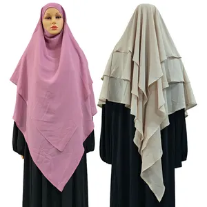 Topi jilbab Abaya Arab 3 berlapis syal sifon Musulmane Turban Abaya Muslim wanita kerudung Foulard Femme Ramadan Kimono