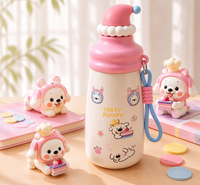 Bouteille d'eau isotherme en acier inoxydable pour enfants, 600 ml, à double paroi, avec paille, motif dessin animé, vente en gros