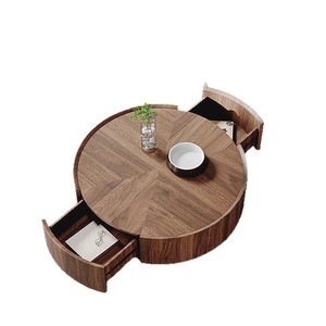 Mesa de centro redonda de madera de nogal, estilo vintage, muebles de salón, gran capacidad, multifuncional, mesa de almacenamiento sencilla - Product Image 5