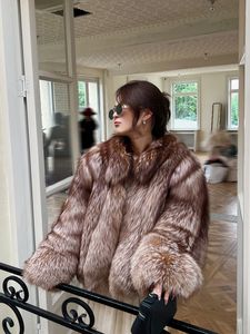Personalizable tía fábrica genuina mujer abrigo de piel de zorro Natural cálido invierno abrigo de piel de zorro plata de lujo abrigo de piel de zorro - Product Image 2