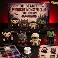 Kit de perles 3D DIY Halloween Magic Lab 4 pièces : Figurines Sorcière, Chaudron, Slime, Corbeau – Ensemble de perles artisanales pour décoration de fêtes et cadeau fait main
