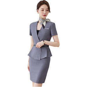 Women's Short Sleeve Professional Suit Set Summer Breathable Polyester Elegant Office Wear - Product Image 5