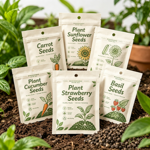 MOQ 200 PZ Piccole Buste Personalizzate in Carta Kraft con Chiusura a Zip su 3 Lati, Sacchetti Stampati per <span class=keywords><strong>Semi</strong></span> di Verdure e Fiori Domestici - Product Image 3