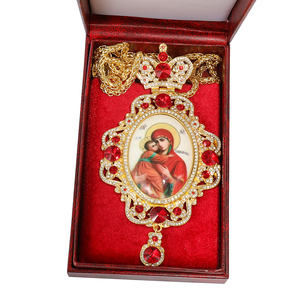 ZD043 Diseño ovalado Europa Ortodoxo 18K Chapado en oro Pectoral Cruz Collar con personalizar icono Imprimir y piedras de color - Product Image 6