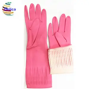 Guanti in gomma per uso domestico rosso rosa 100 grammi guanti in gomma a maniche lunghe foderati in cotone