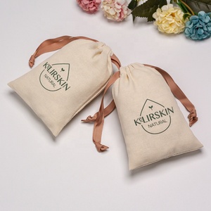 Sacs en coton lin avec logo personnalisé pochette imprimée sacs à cordon cadeau mini pochette à cordon en coton - Product Image 5