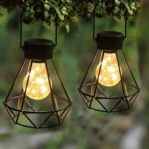 Lanterne solaire en forme de cage en fer, lumière LED suspendue, résistante à l'eau, décoration de jardin extérieure - Product Image 1