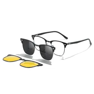 stocks Metal Square Frame Magnetic Clip-on Sun Glasses polar Lens High quality ac TAC lens Men Polarized Sunglasses