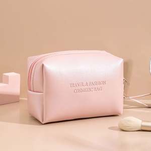 Bolsas de cosméticos en blanco Maquillaje cosmético portátil o bolsas de cosméticos OEM de PU rosa para damas - Product Image 2
