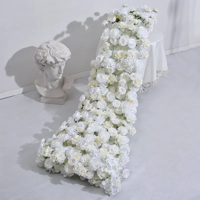 A-441 Niedriger Preis Party Hochzeit 3D hängende Seide rosa weiße Blume Läufer Anordnung Hochzeit Tisch künstliche Blume Läufer