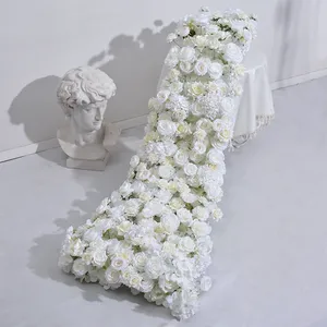 A-441 Low price party wedding 3D hanging silk pink white flower runner arrangement wedding table artificial flower runner