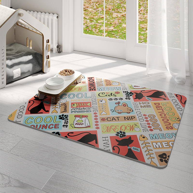 Alfombra para mascotas de cuero de doble cara - perro letra gris