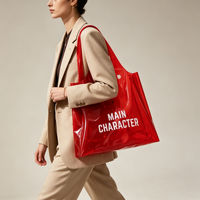 Sac de shopping en PVC transparent de couleur rouge, avec logo personnalisé, grand, petit, mini, en plastique, pour bonbons, cadeaux, sac à bandoulière