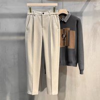 Pantalon de Costume Homme en Polyester et Laine, Coupe Droite, Style Vintage, Épais et Chaud, Idéal Automne-Hiver, pour le Dropshipping