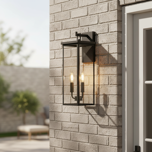 Lanterne murale extérieure noire de 23 pouces, 3 lumières, style bougie E12, moderne, résistante à la rouille, applique murale extérieure - Product Image 6