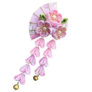 Femmes filles japonais Kimono fleur pince à cheveux, Kanzashi décor épingle à cheveux ornement de cheveux pince à cravate accessoires Hanfu