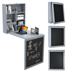 Bureau d'ordinateur pliable mural gris DB avec étagère de rangement pour bureau à domicile et hôtels, surface métallique, modèle D0100HAJTI7 - Product Image 5