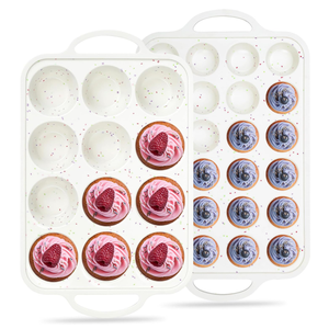 MUYULINS Molde para 12/24 Cupcakes, Marco Metálico Reforzado, Tipo Regular, con Asa, Molde Antiadherente de Silicona para Pasteles - Product Image 1