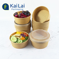 Bol en papier kraft biodégradable, jetable, rond, pour salade, à emporter, personnalisé, imprimé, avec couvercle en PET