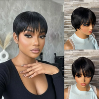 Promotion YWhair : Perruque Courte Bob en Cheveux Humains Brésiliens Remy de Haute Qualité, Dentelle 3x1, Noir Naturel, Densité 150%, Coupe Pixie